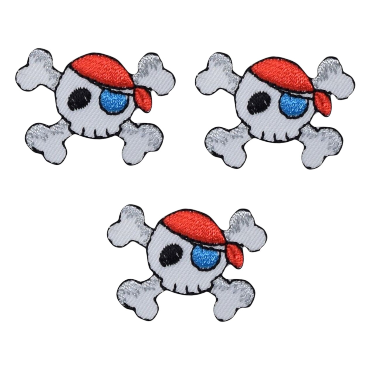 Set of 3, Mini Pirate Skull, Jolly Roger, Embroidered, Iron on Patch